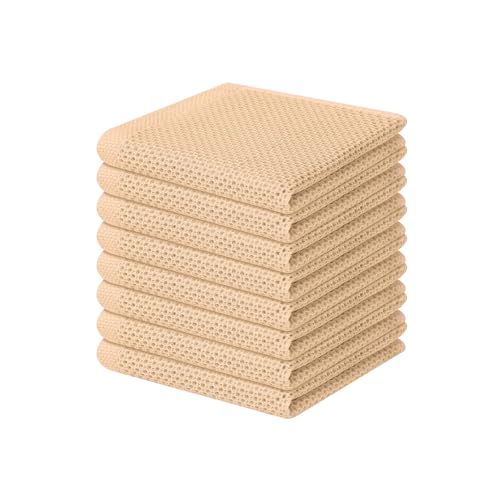 Homaxy 100% Cotton Waffle Weave Kitchen Dish Cloths 8-Pack, Apricot | 12 x 12 Inches, Ultra Soft Absorbent Dish Towels, Quick Drying Dish Rags with Hanging Loop - color: Apricot, size: 12 X 12 - 8 Pack