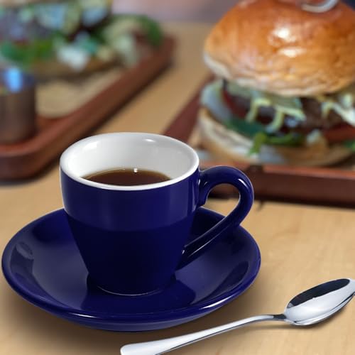 homEdge Porcelain Espresso Shot Cup Set with Saucers and Stainless Steel Spoons - 80 ml / 2.67 oz, Set of 4, Navy - color: Navy