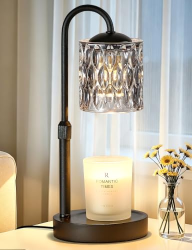 Dimmable Candle Warmer Lamp with Timer, Height Adjustable Electric Candle Wax Warmer, Birthday Gifts for Women Mom, House Warming Gifts New Home Decor, Solid Wood Base, Black Gray Glass - color: Black-gray Glass