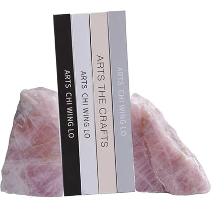 Natural Rose Quartz Bookends with Rubber Feet 4-5Lbs Heavy Duty Non-Slip Crystal Bookends 1 Pair | Raw & Polished Stone | Healing Office Decor Gift - size: 4-5 LBS