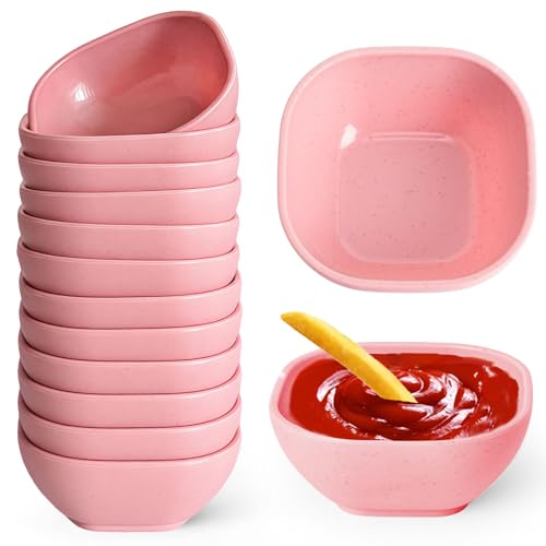 SHECIPIN 12 Pack Unbreakable Dipping Bowls, 4.5 OZ Soy Sauce Dishes，dipping sauce cups，small bowls for dips (pink) - color: Pink