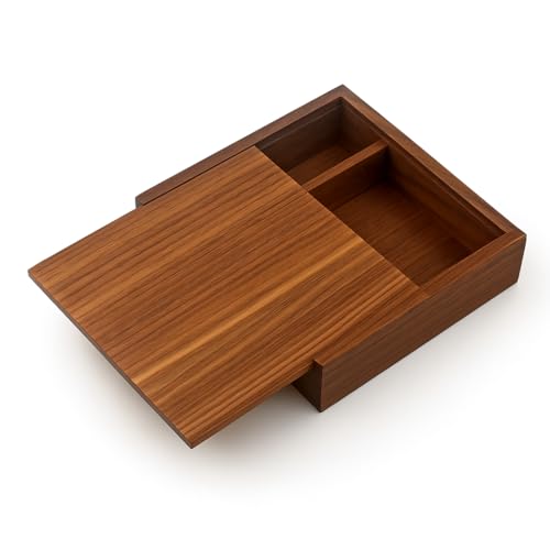 Walnut Wood Storage Box with Compartments | Handmade Gift Keepsake Organizer for Photos, USB Drives, Rings, Small Items | 6.7x6.7x1.4 inches (17x17x3.5cm) - color: Walnut Box-DHH-17*17CM