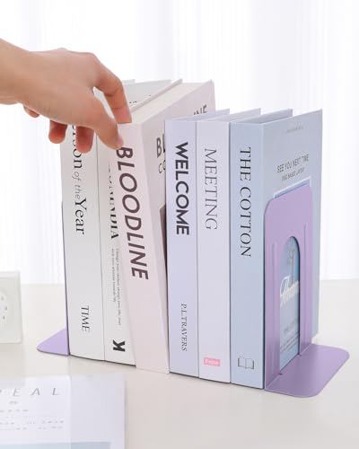 Honagu Bookends, Metal Book Ends, Bookends for Shelves, Book Holder Stopper for Heavy Books/CDs/DVDs ((1 Pair/2 Pieces, Light Purple) - color: Light Purple