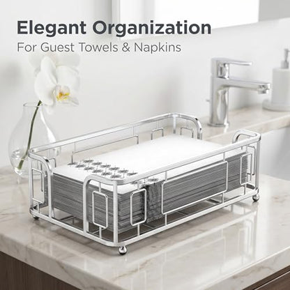 Guest Towel Holder Tray for Bathroom Countertop, Silver Metal | Guest Bathroom, Powder Room & Vanity Use - color: G - Silver Guest Towel Holder Tray, size: Guest Towel Holder