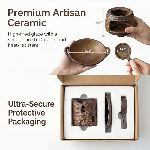 Ceramic Wax Melt Warmer and Essential Oil Diffuser, Handmade Tea Light Candle Holder Incense Pot, Minimalist Japanese Decor Teapot Heater for Home Aromatherapy Meditation Room, Stress Relief Spa