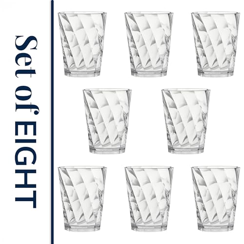 US Acrylic Optix Plastic Reusable Drinking Glasses (Set of 8) 14oz Rocks Cups in Clear | BPA-Free Tumblers, Made in USA | Top-Rack Dishwasher Safe - size: 14 ounces