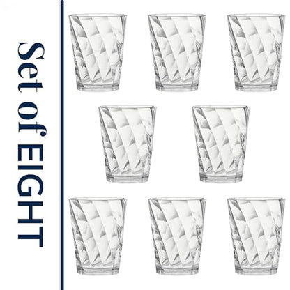 US Acrylic Optix Plastic Reusable Drinking Glasses (Set of 8) 14oz Rocks Cups in Clear | BPA-Free Tumblers, Made in USA | Top-Rack Dishwasher Safe - size: 14 ounces