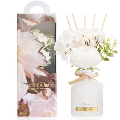Clean Linen Flower Reed Diffuser Set, 6.7oz Home Fragrance with Sticks, Long Lasting Scented Diffuser for Bathroom, Bedroom, Living Room & Shelf Decor