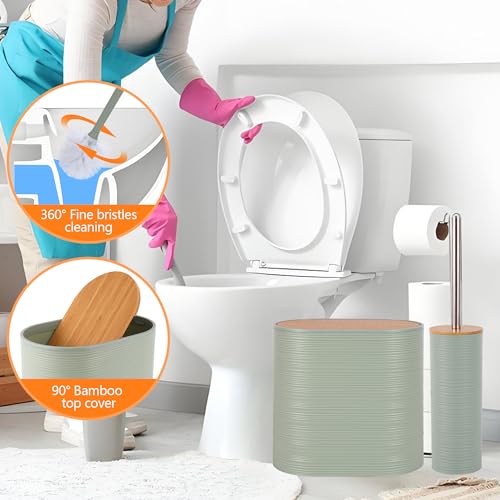 10 PCS Green Bathroom Accessories Set with Trash Can Bathroom Accessory | All-in-One Kit with Trash Can,Toothbrush Holder,Soap Dispenser,Toothbrush Cup,Vanity Tray,Soap Dish,Toilet Brush etc for Home - color: Lightgreen