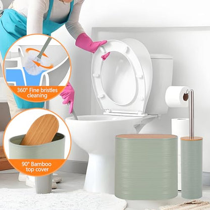 10 PCS Green Bathroom Accessories Set with Trash Can Bathroom Accessory | All-in-One Kit with Trash Can,Toothbrush Holder,Soap Dispenser,Toothbrush Cup,Vanity Tray,Soap Dish,Toilet Brush etc for Home - color: Lightgreen
