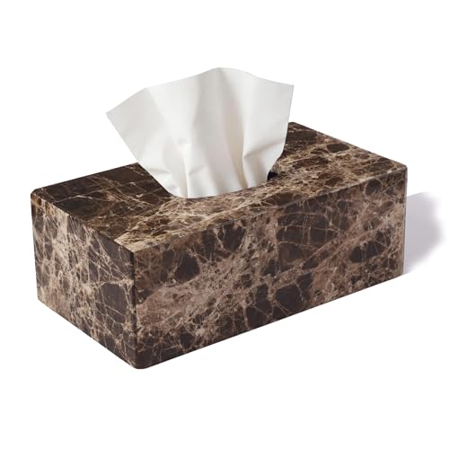 Spanish Natural Marble Tissue Box Cover, Dark Brown Tissue Organizer 10 X 5.5 X 3.9 Inch, Heavy Stone Decorative Box, Rectangle Tissue Box Holder for Home Decor, Kitchen, Bathroom, Bedroom - color: Dark Brown Rect