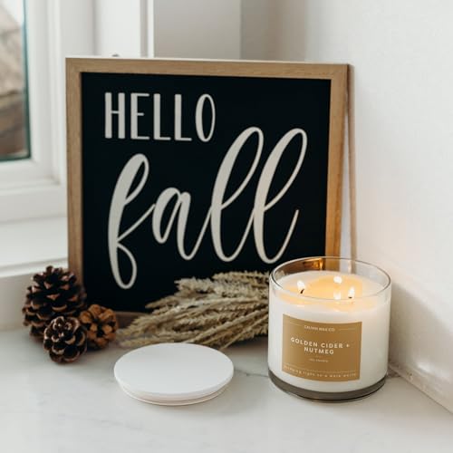 Calyan Wax Co. Golden Cider & Nutmeg 3 Wick Scented Candle - 43 Hour Burn | Made in the USA Luxury Clean Soy Wax Candles - Long Lasting Large Glass Jar Candle for Home - 3 Wicks - 14.9oz - color: Golden Cider + Nutmeg
