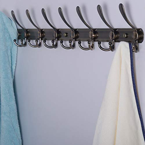 Coat Rack Wall Mount - 29.5” Long 8-Tri-Hooks Heavy Duty Coat Hanger Rail Wall Hooks for Hanging Coats Hats Clothing Clothes Purse Mudroom Entryway, Bronze - color: Bronze, size: L=29.5” (1 Pcs)
