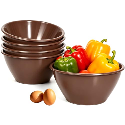 Youngever 5 Pack 80 Ounce Plastic Bowls, Reusable Snack Bowls, Fruit Bowls, Serving Bowls, Lightweight and Durable (Brown) - color: Brown
