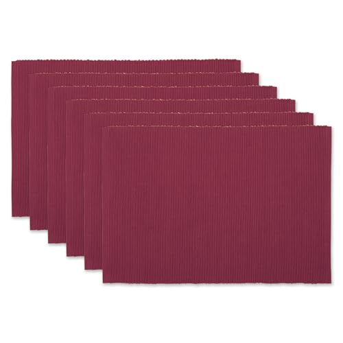 DII Basic Everyday Ribbed Tabletop 100% Cotton, Placemat Set, 13x19, Barn Red, 6 Piece - color: Barn Red, size: 13x19"