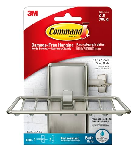 Command Soap Dish for Shower, Damage Free Hanging Bathroom Soap Dish, No Tools Bar Soap Holder, 1 Satin Nickel Soap Dish and 2 Water-Resistant Command Strips - size: 1 Pack
