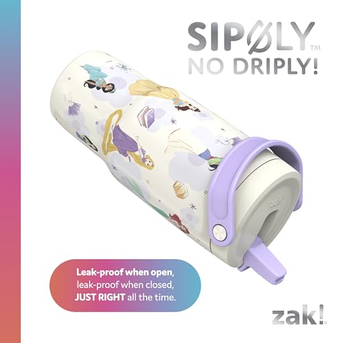 Zak Designs Disney Princess Siply 20oz Leak-Proof Straw Insulated Tumbler | BPA Free, Stainless Steel, Handle, Cupholder Friendly, Dishwasher Safe, Kids Water Bottle For School, Home, Travel, Ariel - color: Princess