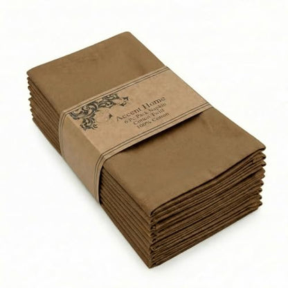 Accent Home 100% Cotton Napkins, Delicate Cloth Napkins for Dinners | 100% Pure Cotton Napkins, Economy Pack, Multi Purpose Use, Machine Washable, Cotton - color: 35 - Brown - Twill, size: 18" x 18" (Set of 6)