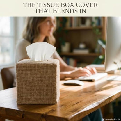 Stylish Tissue Box Cover - Burlap Soft Fabric Slip-On Covers Tissue Box | Decorative Square Cube Cover for Your Bathroom and Home