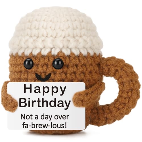 Xinezaa Mini Coffee Birthday Gifts for Women Men Best Friends Coworker | Gifts for Teen Girl Boy Daughter Son Her Him, Funny Handmade Crochet Mug, Years Old Birthday, Unique Happy Birthday Gift - style: Happy bday