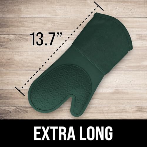 BPA-Free Silicone Oven Mitts Ultra Heat Resistant up to 500°F - Oven Mitts with Thick Cotton Liner - Long Slip Resistant Pot Holders, Flexible Oven Gloves - Green 13.7" - color: Green, size: 2-Piece 13.7" Oven Mitts