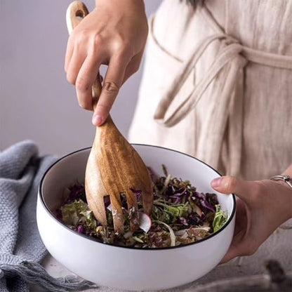 Wooden Salad Servers, 10.2" Acacia Wood Salad Fork & Spoon for Serving, Olive Wood Salad Serving Utensils Set of 2, Teak Salad Tongs for Kitchen