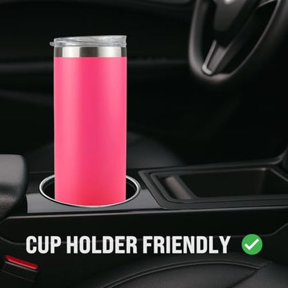 Hogg 20 oz Skinny - Bright Pink, Powder Coated Tumblers for Laser Engraving, Engravable Tumblers Bulk, Stainless Steel Cups Bulk, Insulated Cups with Lids - color: Bright Pink