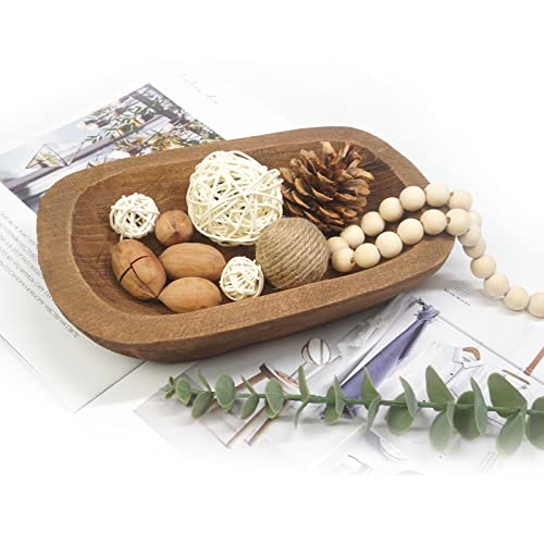 Decorative Bowl Vintage Wooden Dough Bowls Hand Carved, Farmhouse Country, Restaurant, Cafe Decoration, Place Bread, Fruit, Aromatherapy. (10x6x2in) - size: 10x6x2in(Brown)