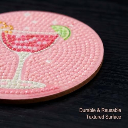 10 Pcs DIY Diamond Painting Coasters with Holder – Vibrant Beverage Pattern Designs – Easy & Fun Gem Art Craft Kit for Home Decor & Unique Gifts