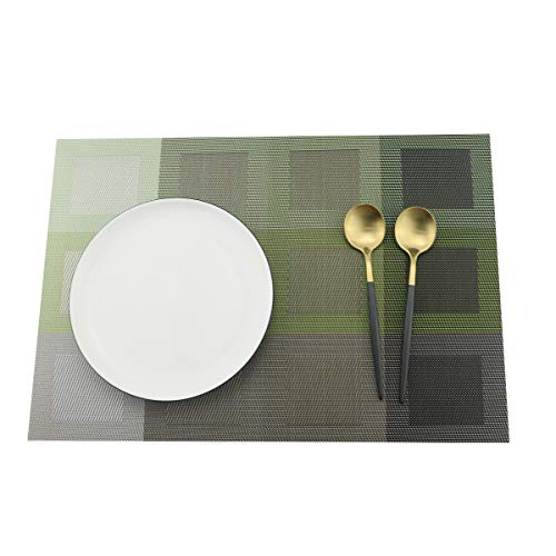 Set of 6 Placemats for Dinning Table, Luxury PVC Woven Vinyl Table Mats,Washable and Heat Insulation Kitchen Place Mats (6 pcs,Green) - color: Green-square