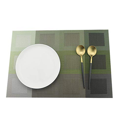 Set of 6 Placemats for Dinning Table, Luxury PVC Woven Vinyl Table Mats,Washable and Heat Insulation Kitchen Place Mats (6 pcs,Green) - color: Green-square