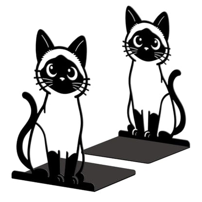 5.3"x4.3"x7.9" Metal Bookends, Heavy Duty Book Ends for Shelves | Siamese Cat Theme Cast Iron Book Supports, 1 Pair Decor Stoppers for Desk, Library, Office & Home Shelves - style: Siamese Cat