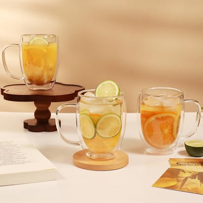 CNGLASS 6 Pack Double Walled Glass Coffee Mugs，12oz Clear Coffee Cups with Handle，Insulated Glass Espresso Mugs for Latte,Cappuccino,Tea - color: 12oz(6-pack)