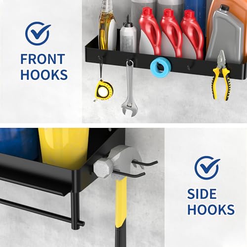 Taozun Garage Paper Towel Holder, 2 Pack Garage Organization, 12" Paper Towel Holder, Shop Shelf Wall Mount with 8 Hooks for Tool Room(Black) - style: TH003