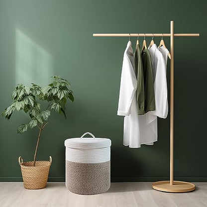 Yimi's Dream Lidded Storage Basket, Medium Brown & White Cotton Rope Basket | Small Round Woven Basket with Lid for Nursery, Baby Toy, Laundry, Yarn, Living Room, Blanket, Organization(11.5''D * 13.5''H) - color: 1 PACK-Brown&White-LIDDED