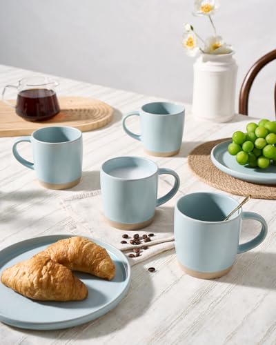 famiware Coffee Mugs Set of 4, Milkyway 13 oz Ceramic Cup Set with Handle | Stoneware Mug Set for Tea, Coffee, Latte, Cappuccino, Cocoa, Microwave and Dishwasher Safe, Light Blue - color: Milkyway-Light Blue, size: 4 Count (Pack of 1)