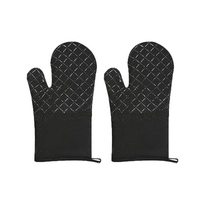 1 Pair Oven Mitts Heat Resistant Kitchen Oven Gloves Silicone Stripe Non-Slip Oven Mitts for Oven Baking BBQ,Black