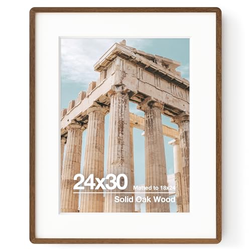 Solid Oak Wood Poster Frame 24x30 | Puzzle Frame With Mat For 18X24 | Tempered Glass and Hanging Hardware Included (Walnut, 1 Pack) - color: Walnut, size: 24''x30''-1P