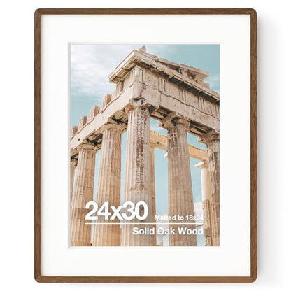 Solid Oak Wood Poster Frame 24x30 | Puzzle Frame With Mat For 18X24 | Tempered Glass and Hanging Hardware Included (Walnut, 1 Pack) - color: Walnut, size: 24''x30''-1P