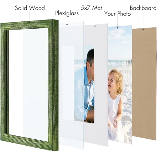 Vittanly Solid Wood 8x10 Picture Frames Set of 4, Distressed Green | 5x7 Picture Frame with Mat, Gallery Wall Frame Set, 8 x 10 Frame for Wall & Tabletop Display, Family, Pet, Christmas - color: Distressed Green, size: 8x10