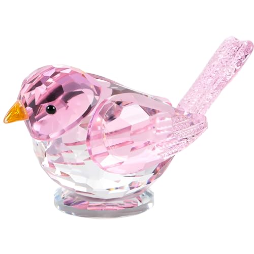 YWHL Pink Crystal Bird Figurine, Handmade Bird Gifts for Birds Lovers Women Men, Art Glass Birds Animals Collectible Figurines for Desk Table Home Decoration - color: Pink