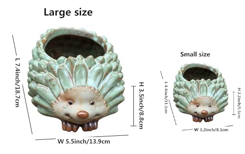 Cute Animal Shaped Vase Pot Home Decoration for Small Succulent Plants Cartoon Flower Pot Ceramic Succulent Planter with Drainage Hole Succulent Holder (Small Hedgehog) - size: Small Hedgehog