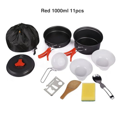 REDCAMP 6/10/11/12/14/15/19 PCS Camping Cookware Mess Kit Camping Gear Campfire Utensils Lightweight Stackable Pot Pan Bowls Soup Spoon with Storage Bag for Camping, Backpacking, Outdoor Cooking - style: Orange,10 Pcs