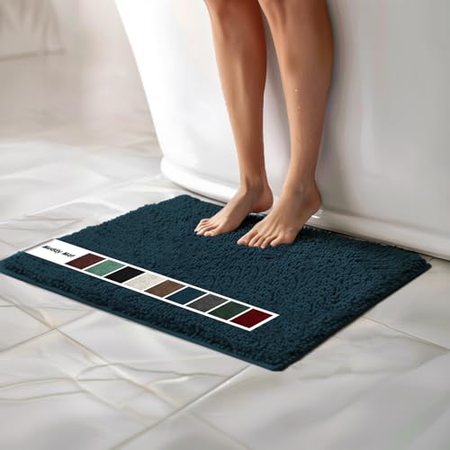 Muddy Mat Chenille Bathroom Rugs Quick Dry Microfiber Mats Non Slip Washable, Extra Thick, Soft and Highly Absorbent Bath Mats for Bathroom, Kitchen, and Shower Floor - Atlantic Blue Medium 30"X19" - color: Atlantic Blue, size: 19" x 30"