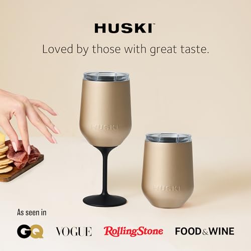 Huski Wine Tumbler 2.0 | NEW | Award-winning Design with Detachable Stem | Premium Stainless Steel Wine Glass with Lid | Triple Insulated Tumbler | 12oz Capacity | Great Gift (Champagne) - color: Champagne