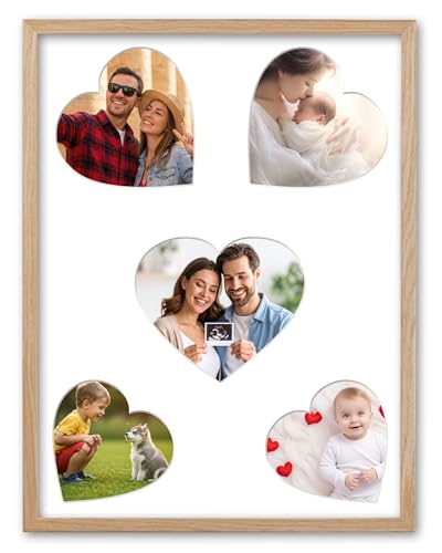 EcoHest 12x16 in Solid Oak Wood Gallery Wall Collage Family Photo Frame | Natural Oak Wood Picture Frame with 3 Interchangeable Mats, Family Photo Display, DIY Multi Opening Wall Decor, 1Pack - color: Beige With 3 Mat DIY, size: 16"L x 12"W 1Pack