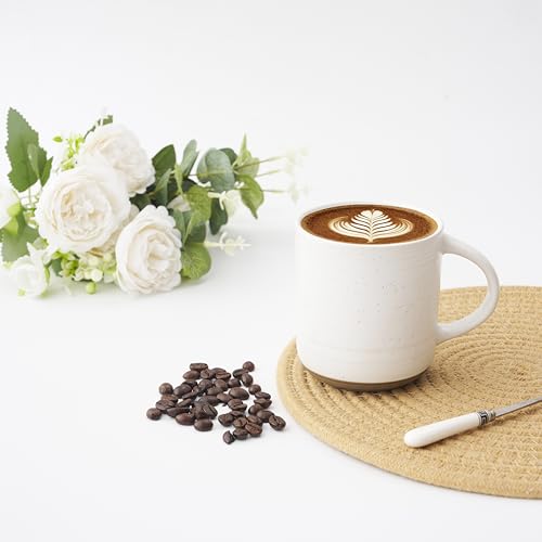 Bacimi® - Coffee Mugs Set of 4 - Stoneware Mugs 13.5oz - Ceramic Coffee Cups with Handle - Large Coffee Mug for Cappuccino, Latte & Hot Beverages - Eggshell White - style: Standard Set