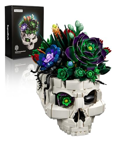 Succulent Skull Planter Flowers Building Set, Botanical Skeleton Pot Collection Building Kit, Horror Plants Home Office Table Decoration Blocks Toys for Adults, Gift for Birthday Mother's Day