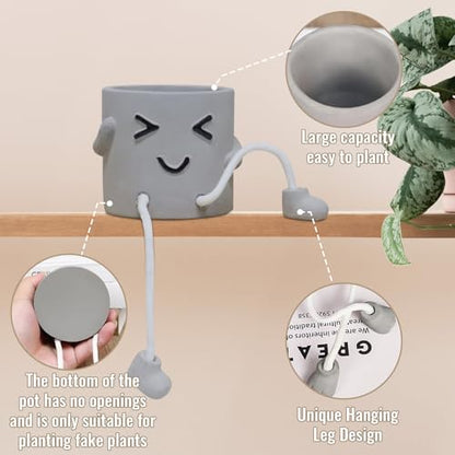 1 Pcs Cute Plant Pot, Small Planter, Succulent Planter, Flower Pot, Office, Room, Shelf, Table Decoration Planter - Squint(Plants not Included) - color: Grey Squint