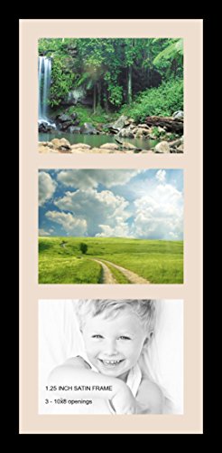 ArtToFrames Collage Photo Frame Single Mat with 3-8x10 Openings with Satin Black Frame and Alabaster mat. - color: 3 - 8x10 - (2156), size: Alabaster